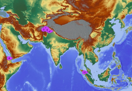 Karten mit den blitzreichsten Regionen Asiens.