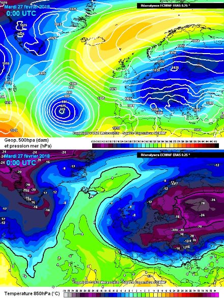 Die Karten veranschaulichen die Folgen der stratosphärischen Erwärmung auf die Zirkulation in der Troposphäre.