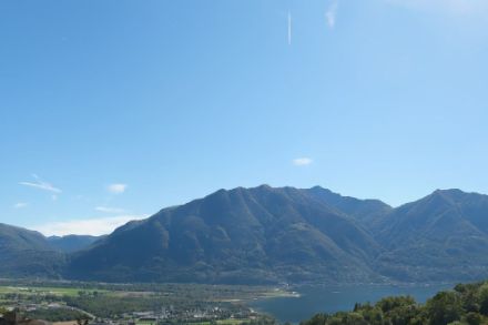 In Locarno wurden heute über 24 Grad gemessen - damit also fast ein Sommertag. Dies als ferne Erinnerung an den heissen und trockenen Sommer 2022 auf der Alpensüdseite. Bildquelle: https://albergosanbernardo.roundshot.com/.
