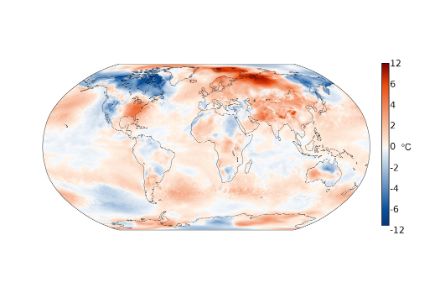 Weltkarte zur Temperatur im Februar 2023.