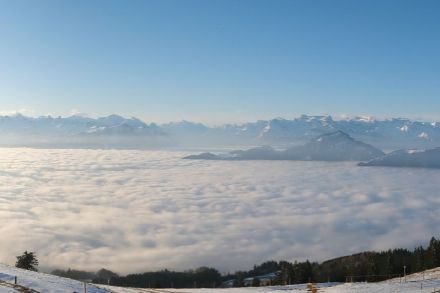 Auch heute war der Hochnebel zumindest über der Zentralschweiz ein wichtiges Wetterelement, wie das Bild vom Wildspitz oberhalb von Goldau klar zeigt.