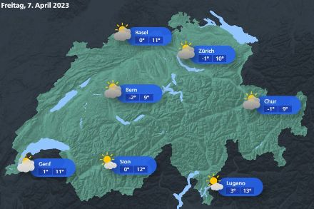 Wetterprognose (automatisiert) für den Karfreitag, 7. April 2023. (Quelle: MeteoSchweiz)