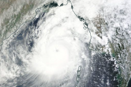 Satellitenbild des Tropischen Wirbelsturms Mocha vom 13. Mai 2023 .
