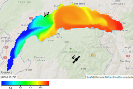 Temperatur des Oberflächenwassers des Genfersees am vergangenen Donnerstag,  3. August 2023. Quelle: Meteolakes.ch