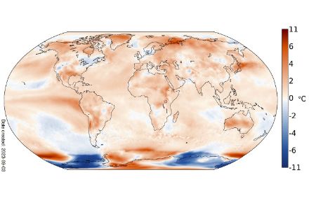 Weltkarte zur Augusttemperatur.