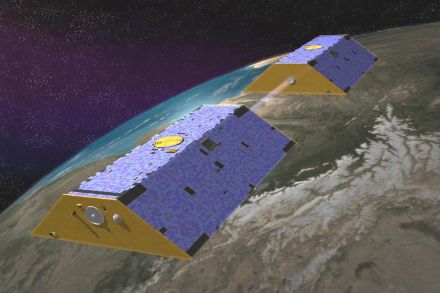 Künstlerische Darstellung der Satellitenmission GRACE (Gravity Recovery and Climate Experiment)