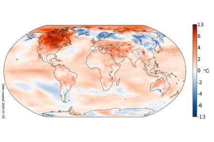 Karte der weltweiten Temperaturverteilung im Dezember 2023
