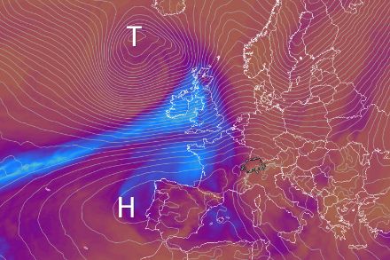 Bodendruck (Linien) und niederschlagbares Wasser. Quelle: ECMWF