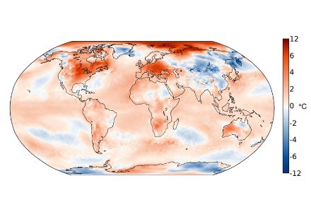 Weltkarte zur Februartemperatur 2024.