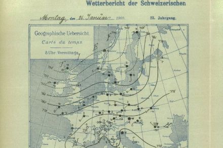 Karte des Luftdrucks über Westeuropa am 26. Januar 1903. (Quelle: Meteorologische Zentralanstalt)