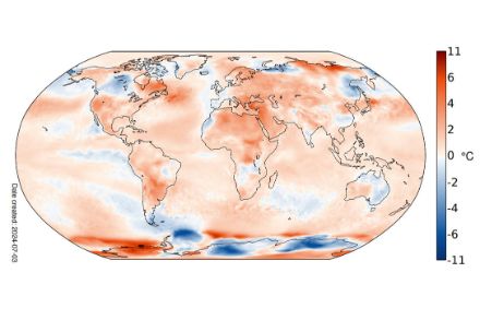 Weltkarte zur Temperaturverteilung im Juni 2024