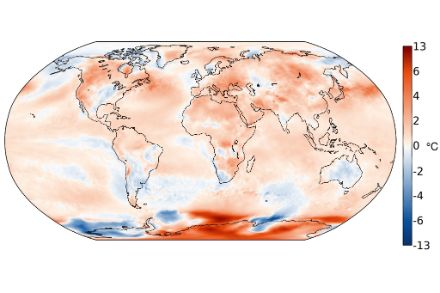 Weltweite Temperaturverteilung im Juli 2024, dargestellt als Abweichung (in °C) von der Norm 1991-2020. Copernicus/ECMWF