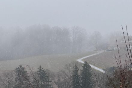 Aufnahme von der Forch. Mit 679 m ü. M. lag die Forch heute an der Schneefallgrenze. (Meteomeldung/App)