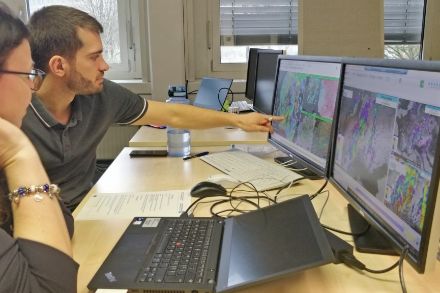 MeteorologInnen des Deutschen Wetterdienstes und der Schweiz diskutieren zusammen, wie sie Modelldaten darstellen und interpretieren. (BIld: MeteoSchweiz)