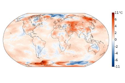Weltkarte zur Apriltemperatur 2025