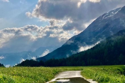 Ein solches Bild wird in den nächsten Tagen nicht anzutreffen sein, frei nach dem Motto nach em Räge schiint d Sunne. Foto: Meteomeldung/App aus Champfèr im Engadin