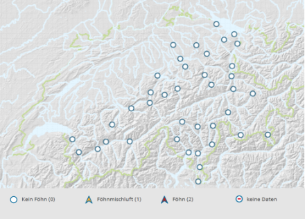 Karte der Föhnindexstationen.